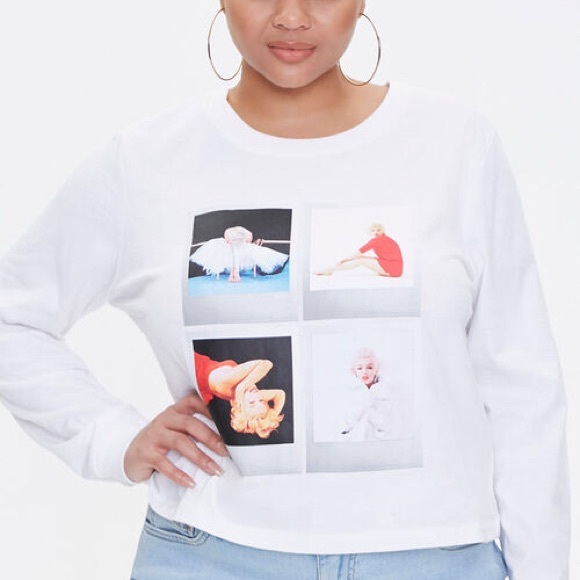 Marilyn Monroe Long Sleeve Copped Tee (Plus Size) - Picture 1 of 3